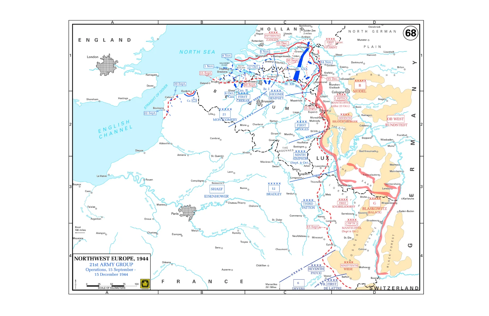 Map of northwest Europe showing 21st Army Group operations from 15 September to 15 December 1944